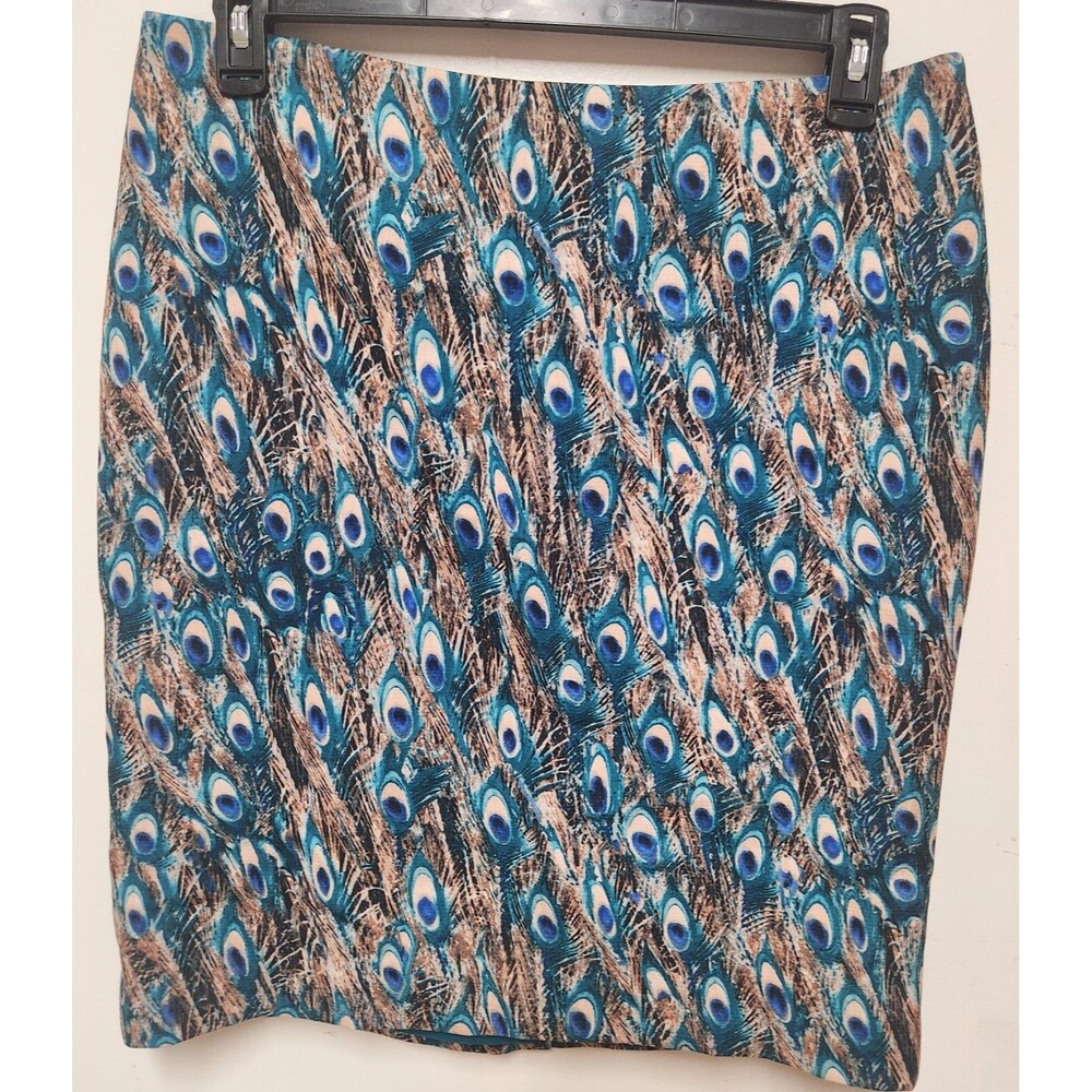 Talbots Women's 14P Petite Peacock Feather Animal Print Boho 90s Pencil Skirt - Picture 3 of 12